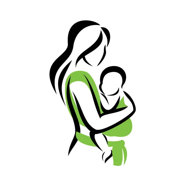 Mamma håller sitt barn i en sele — Stock vektor