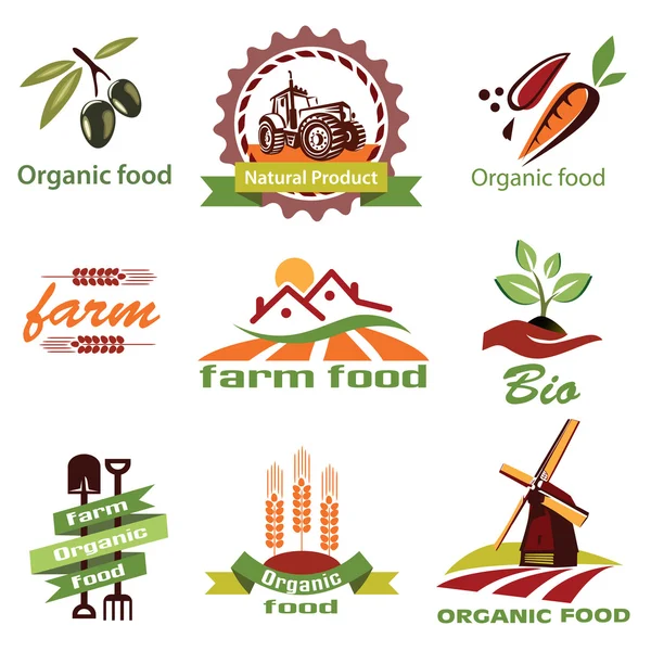 Farm, agriculture icons, labels collection — Stock Vector