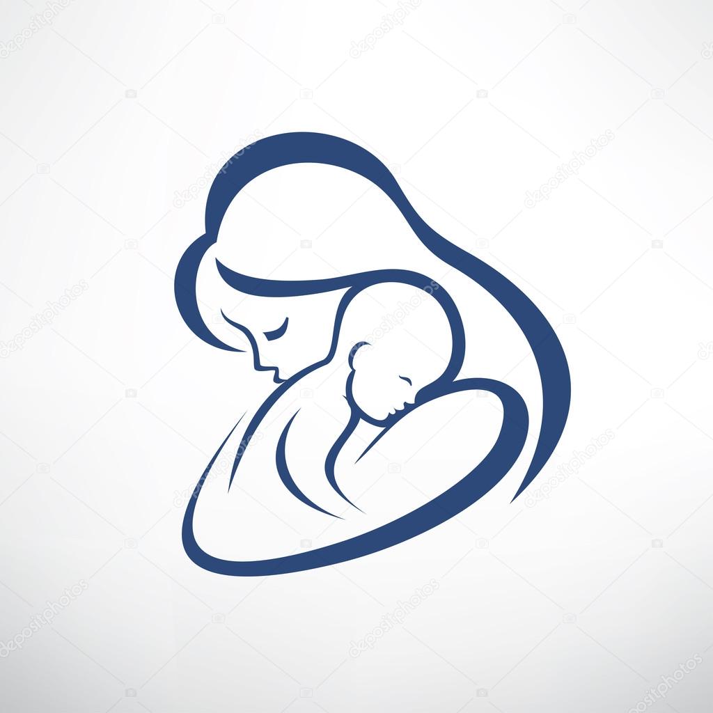 mother and her baby silhouette, isolated vector symbol