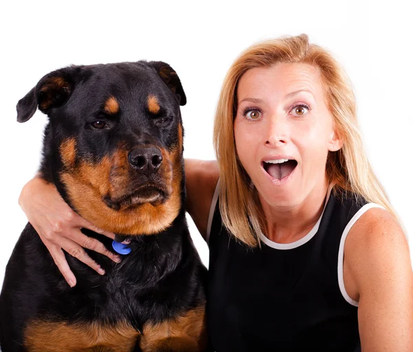 Me, excited! Dog...not so much. — Stock Photo, Image