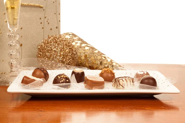 Chocolates, Gold, and Champagne — Stock Photo, Image