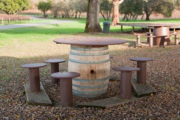 Mesa de piquenique de barril de vinho — Fotografia de Stock