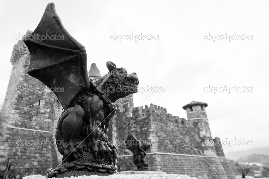 Gargoyle and Castle in Black and White