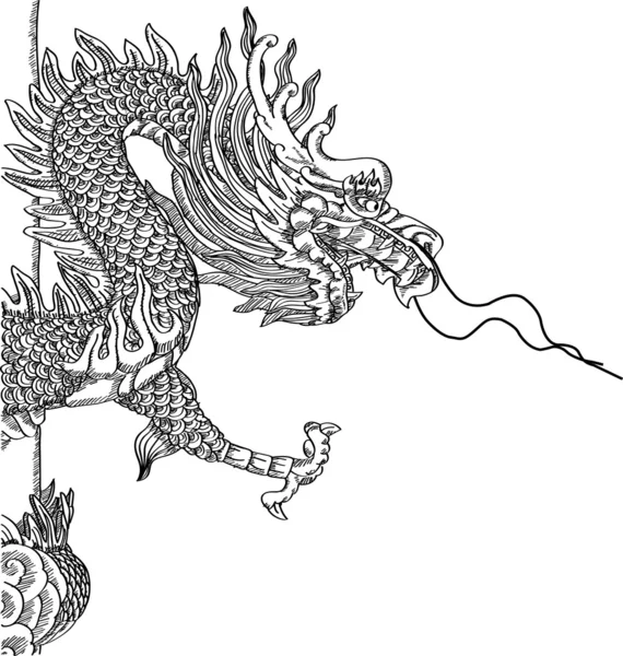 Chinese stijl draak standbeeld vector line geschetst omhoog, EPS-10. — Stockvector