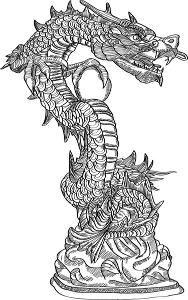 Estilo chinês Dragon Statue Vector linha esboçada, EPS 10 . — Vetor de Stock