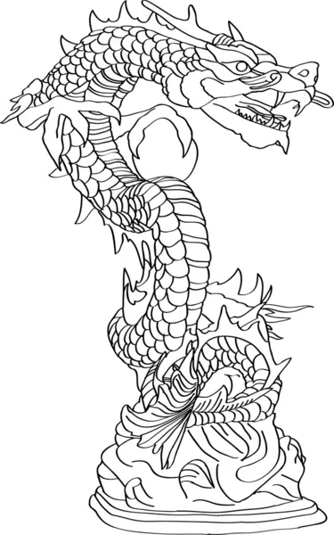 Estilo chinês Dragon Statue Vector linha esboçada, EPS 10 . — Vetor de Stock