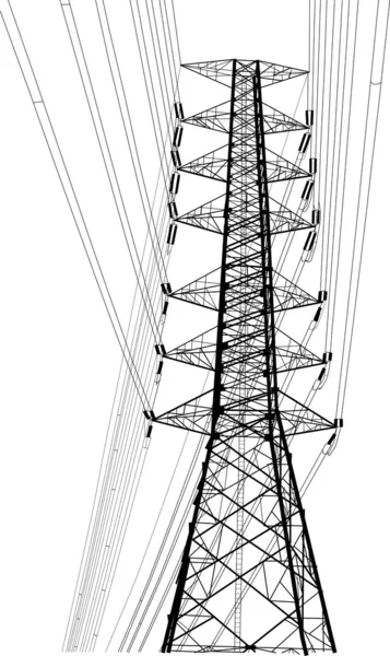 Línea vectorial de polo de potencia de alto voltaje esbozada, EPS 10 . — Archivo Imágenes Vectoriales