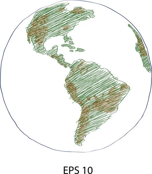 世界地图地球矢量速写，eps 10. — 图库矢量图片
