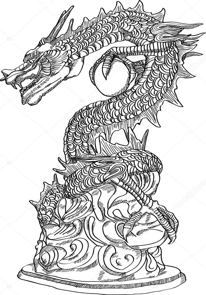 Chinese Style Dragon Statue Vector line Sketched Up, EPS 10.