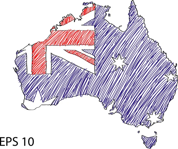Australië vlag kaart vector schets omhoog, EPS-10. — Stockvector