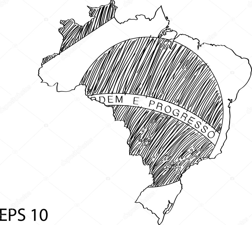 Brazil Flag Map Vector Sketch Up, EPS 10.