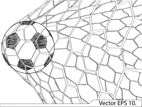 Soccer Football in Goal Net Vector Sketched Up, EPS 10. — Stock Vector