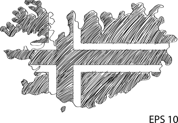 Islands flagga karta vektor skissar upp, EPS-10. — Stock vektor