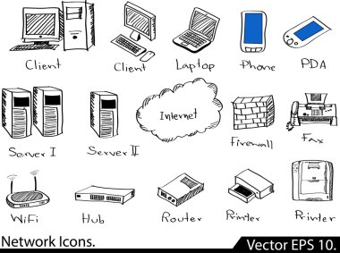 LAN ağ diyagramı vektörel Illustrator sketcked, eps 10.