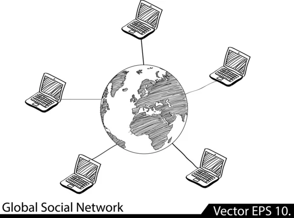 LAN rede diagrama vetorial illustrator sketcked, eps 10. — Vetor de Stock