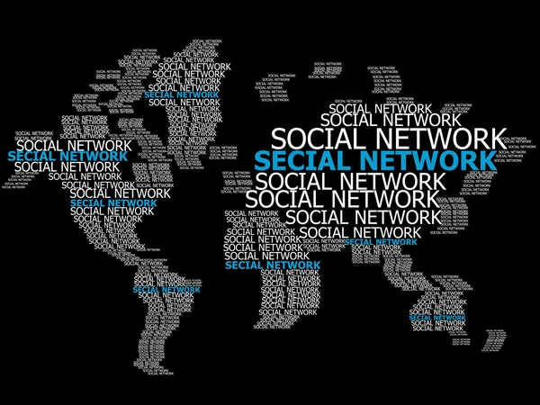세계 지도 소셜 네트워크 워드 벡터, eps 10. — 스톡 벡터