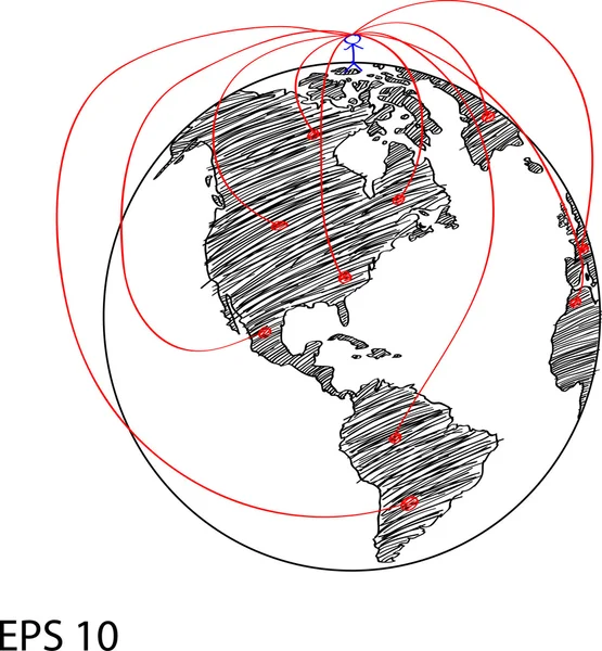 Sociaal netwerk op de wereld kaart globe vector lijn illustrator, EPS-10. — Stockvector