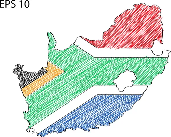 Jižní Afrika vlajky mapa vektorová náčrtek autobus, eps 10. — Stockový vektor