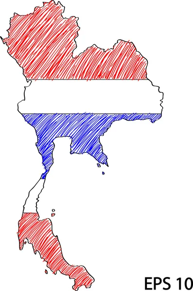 Tailandia Mapa de la Bandera Vector Sketch Up, EPS 10 . — Archivo Imágenes Vectoriales