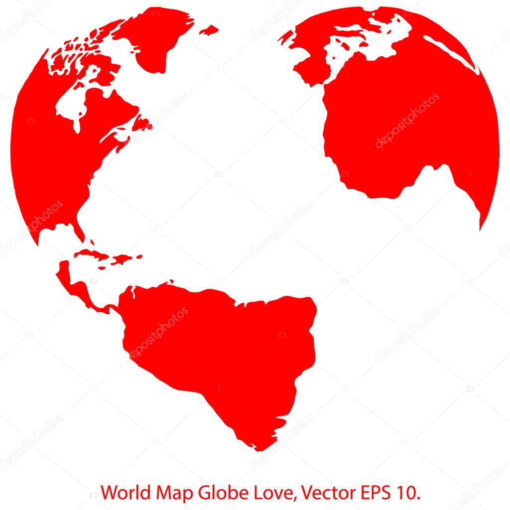 Heart World Map Globe Vector Illustrator, EPS 10.