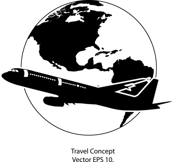 Airplane utazás a világ vektoros illusztráció ikon, eps 10 körül. — Stock Vector