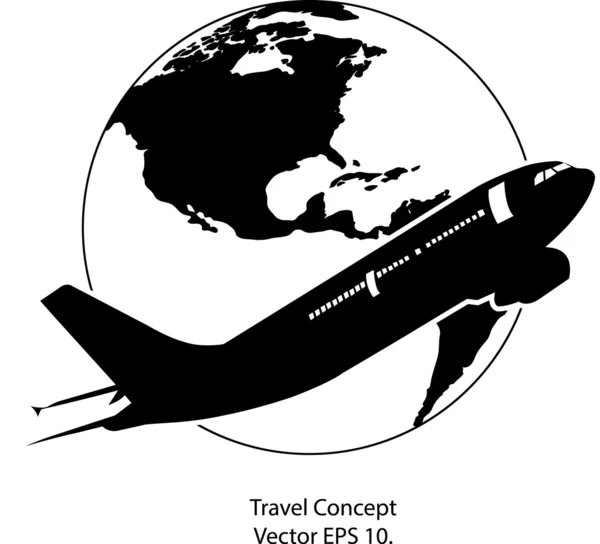 Avión para viajar alrededor del mundo Icono de ilustración vectorial, EPS 10 . — Archivo Imágenes Vectoriales
