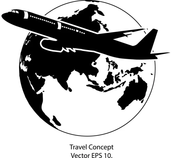Avión para viajar alrededor del mundo Icono de ilustración vectorial, EPS 10 . — Archivo Imágenes Vectoriales
