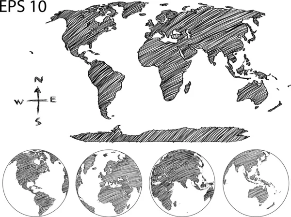 World Map and Globe Vector Illustration, EPS 10. — Stock Vector