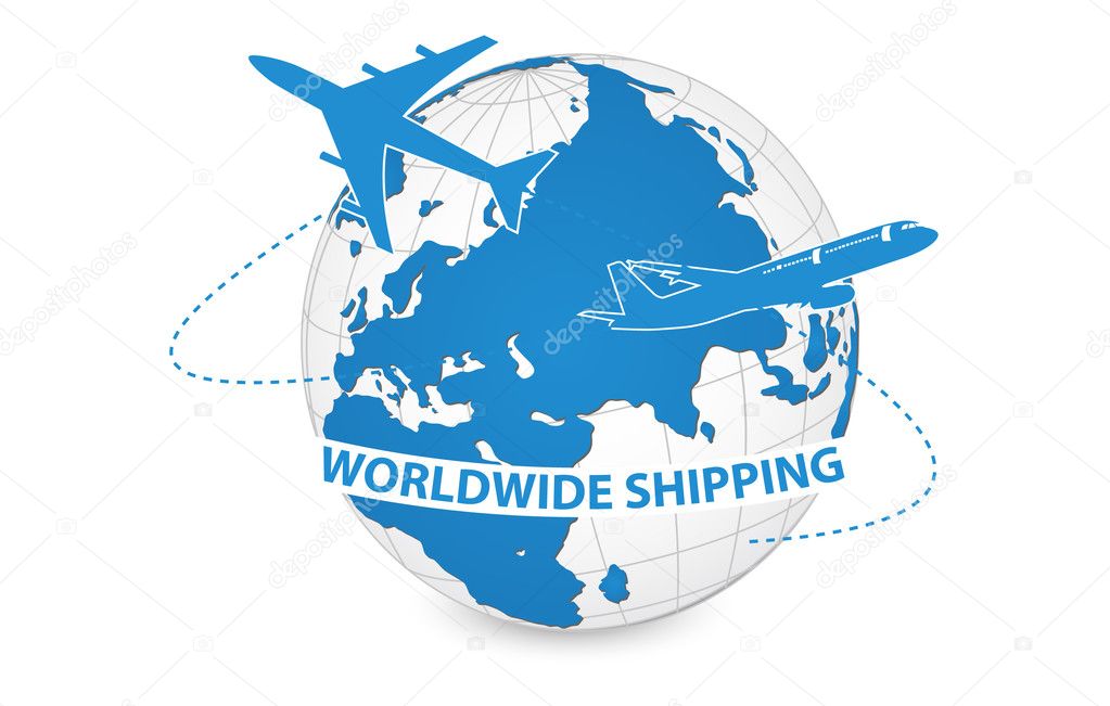 Airplane, Air Craft Shipping Around the World for Worldwide Shipping Concept, Vector Illustration EPS 10.