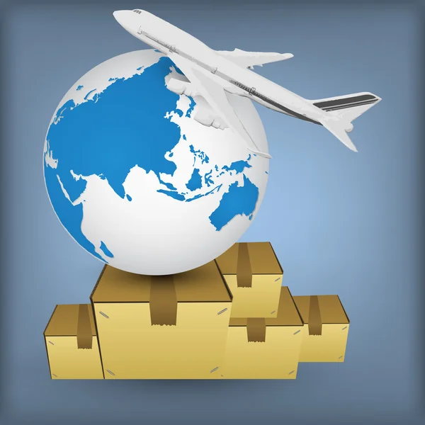 Luchtvaartmaatschappij vervoer voor de scheepvaart over de hele wereld — Stockvector