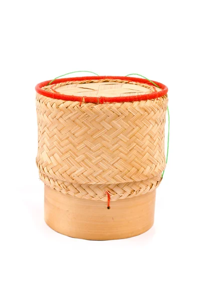 Thailändska laotiska ursprungliga handvävda bambu klibbigt ris behållare servering korg. — Stockfoto