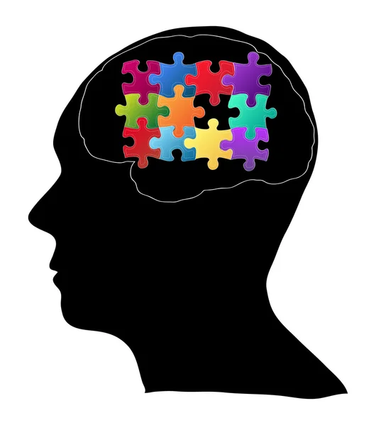Menschliches Gehirn mit Puzzle für Denkideenkonzept Vektor-Umriss skizziert, Vektor-Abbildung Folge 10. — Stockvektor