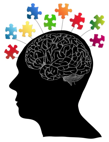 Human Brain with Jigsaw Puzzle for Think Idea Concept Vector Outline Sketched Up, Vector Illustration EPS 10. — Stock Vector