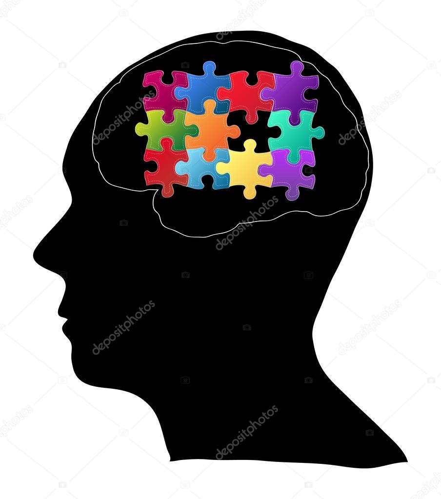 Human Brain with Jigsaw Puzzle for Think Idea Concept Vector Outline Sketched Up, Vector Illustration EPS 10.