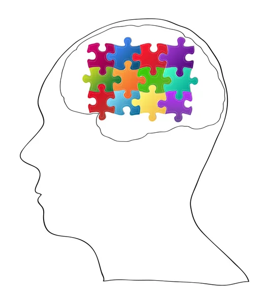 Cerebro humano con rompecabezas para pensar Concepto de idea Esquema vectorial bosquejado, ilustración vectorial EPS 10 . — Archivo Imágenes Vectoriales