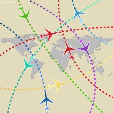 Uçak, hava tekne ulaşım konsepti, vektör çizim için dünya çapında nakliye eps 10 kavramı.