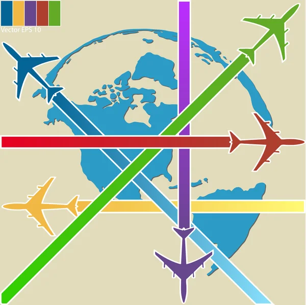 Concetto di aeroplano, Trasporto aereo in tutto il mondo per concetto di trasporto, illustrazione vettoriale EPS 10 . — Vettoriale Stock