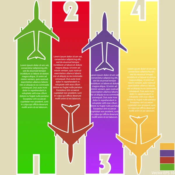 Infográfico de aviões coloridos com fundo colorido, Vector Illustraton EPS 10 . — Vetor de Stock