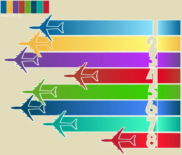 Infographic της πολύχρωμα αεροπλάνα με πολύχρωμο φόντο, διανυσματικών eps illustraton 10. — Διανυσματικό Αρχείο