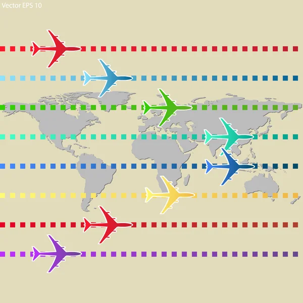 Färgglada flygplan med färgstarka bakgrund, vektor illustraton eps 10. — Stock vektor