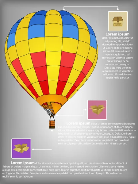 Diagrama infográfico de la ilustración del vector del globo del aire caliente EPS 10, para el concepto del negocio y del transporte . — Vector de stock