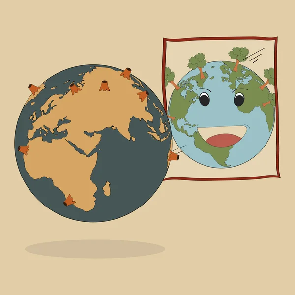 Concepto Vector del mapa del mundo Globo de la Tierra para salvar el mundo, Vector Ilustración EPS 10 . — Archivo Imágenes Vectoriales