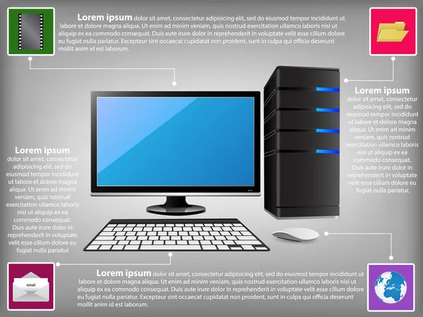 Infographic diagram med stationär dator pc, teknologi och näringsliv koncept, vektor illustration EPS-10. — Stock vektor