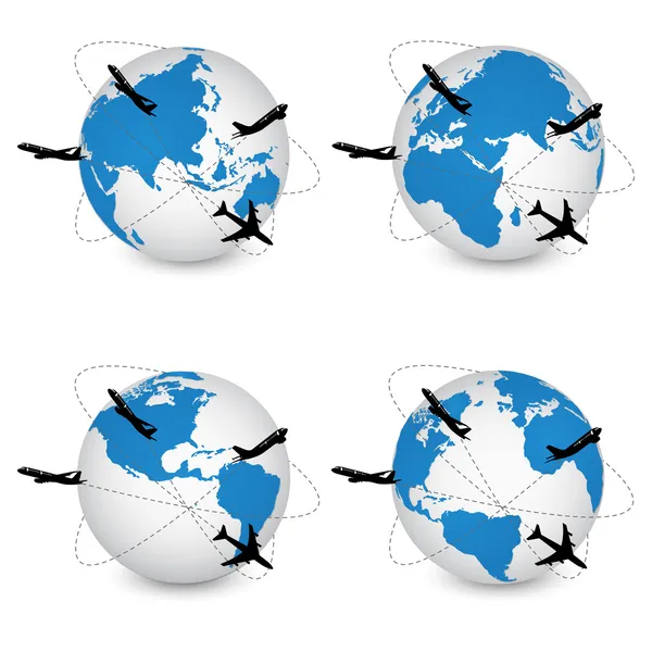 Concepto de avión, envío de naves aéreas alrededor del mundo para el concepto de transporte, ilustración vectorial EPS 10 . — Archivo Imágenes Vectoriales