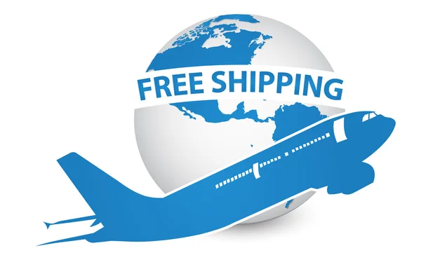 Airplane, Air Craft Shipping Around the World for Free Shipping Concept, Vector Illustration EPS 10. — Stock Vector