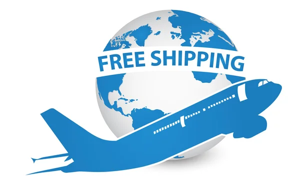 Airplane, Air Craft Shipping Around the World for Free Shipping Concept, Vector Illustration EPS 10. — Stock Vector