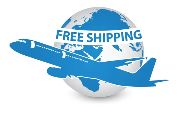Air Craft Shipping Around the World, Free Shipping Concept — Stock Vector