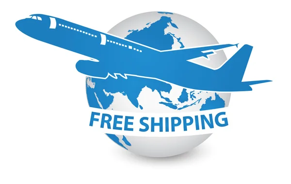 Envío de naves aéreas alrededor del mundo, concepto de envío gratuito — Vector de stock