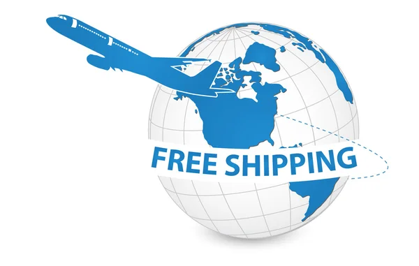 Air Craft Shipping Around the World, Free Shipping Concept — Stock Vector