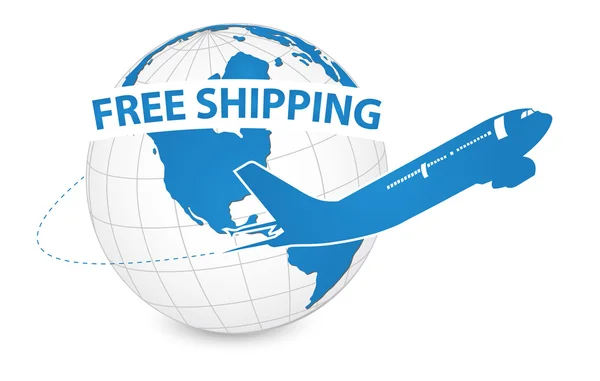 Envío de naves aéreas alrededor del mundo, concepto de envío gratuito — Vector de stock